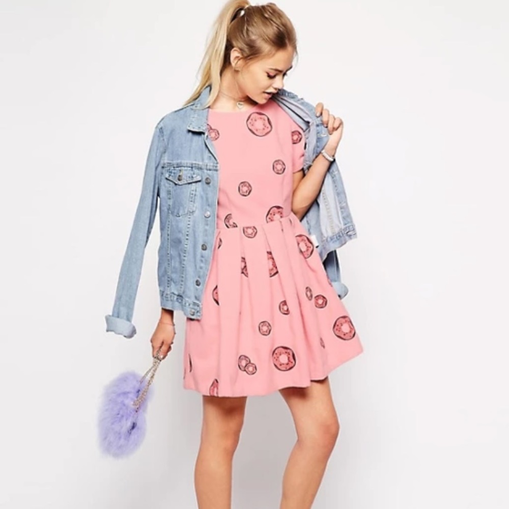 ASOS Nishe Prom Skater Dress with donut embroidery